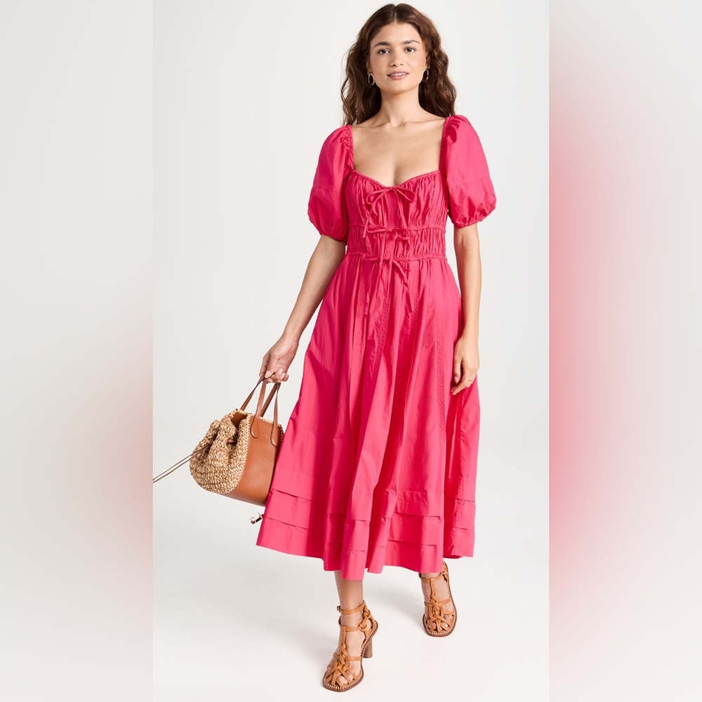 Ulla Johnson Palma Peasant Orchid Pink Midi Poplin Dress Cotton Size 4